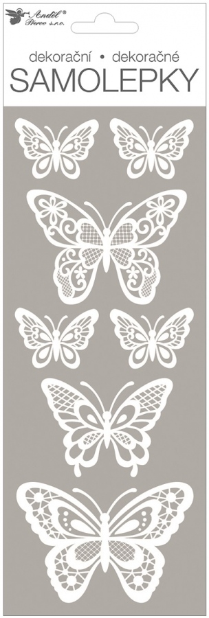 Samolepky bílé s glitry 11 x 30 cm, motýli Anděl Přerov s.r.o.
