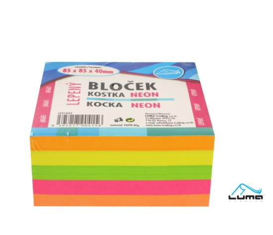 Bloček Kostka barevná neon 85 x 85 x 40mm lepená Luma LUMA