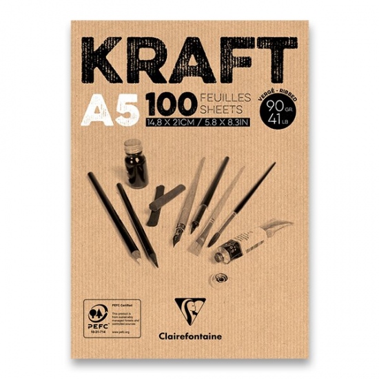 Blok Clairefontaine Brown Kraft A5, 100 listů, 90 g Clairefontaine