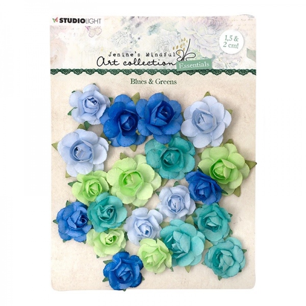 Papírové květiny Studio Light, kolekce JMA (20 ks) – modré a zelené Aladine