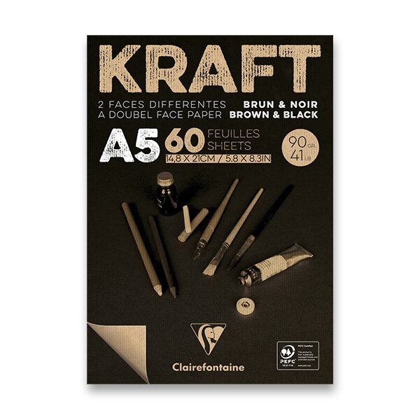 Blok Clairefontaine Brown a Black Kraft A5, 60 listů, 90 g Clairefontaine