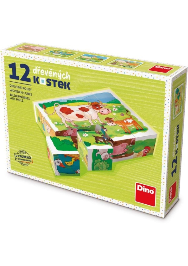 Na Farmě - Dřevěné kostky 12 ks Dino Toys s.r.o.