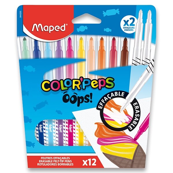 Dětské fixy Maped Color'Peps Oops sada 12 barev + 2 zmizíky Maped