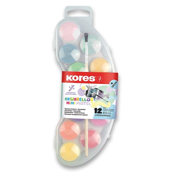 Vodové barvy Kores Akuarellas Mini 12 pastelových barev, průměr 25 mm Kores