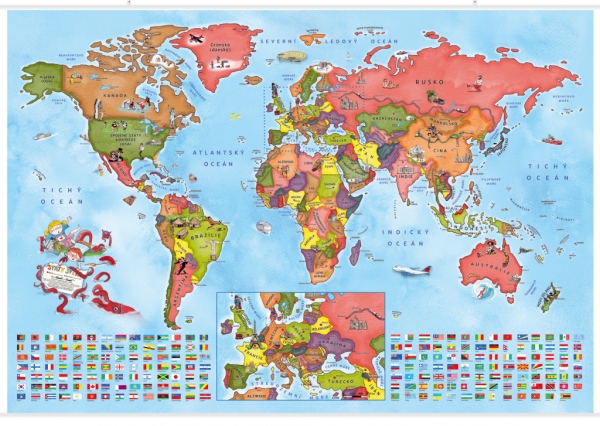 Ilustrovaná mapa států světa s lištami Kartografie