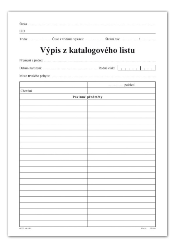 Výpis z katalogového listu, 1. a 2. stupeň, list A4 OPTYS, spol. s r.o.