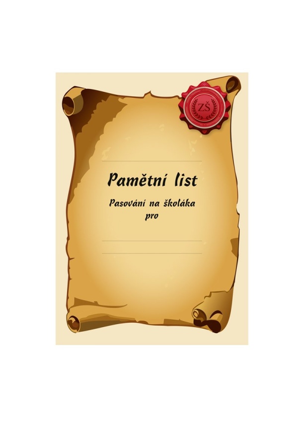 Pamětní list, A4, pasování na školáka OPTYS, spol. s r.o.