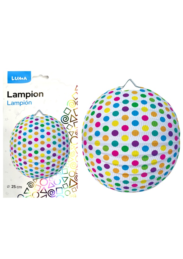 Lampion 25cm kulatý barevný puntík LUMA LUMA