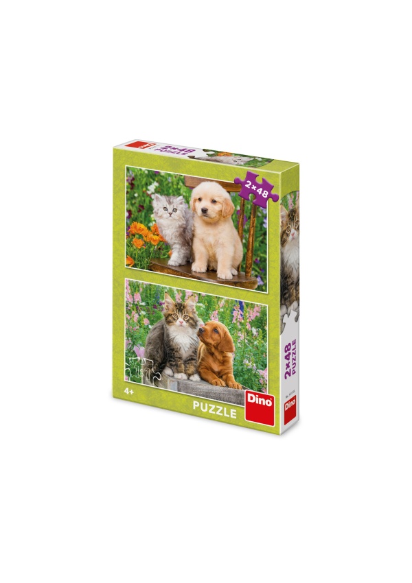 Puzzle Pejsek a kočička na zahradě 2x48 dílků DINO