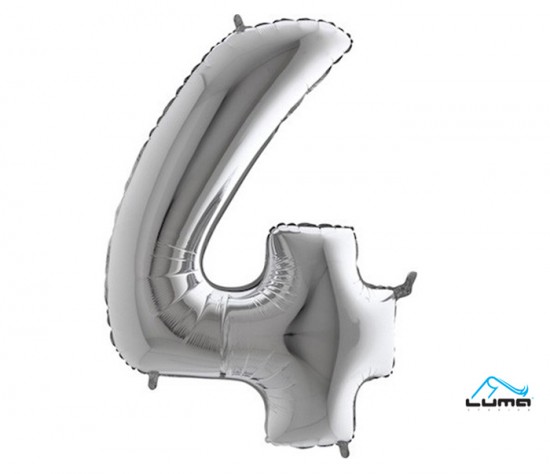 Balónek foliový č. 4 stříbrný 101cm Luma LUMA