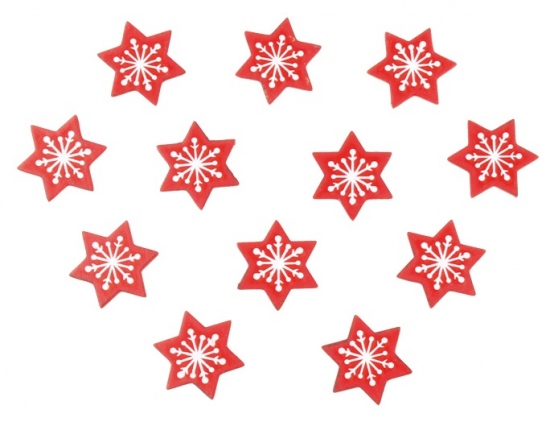 Hvězdy dřevěné s vločkou a lepíkem 36 ks, červené Anděl Přerov s.r.o.